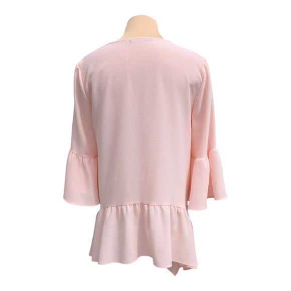 Gibson Pink Asymmetrical Ruffle Blouse Top Women XS Pale Pink Flowy CottageCore - Picture 3 of 7